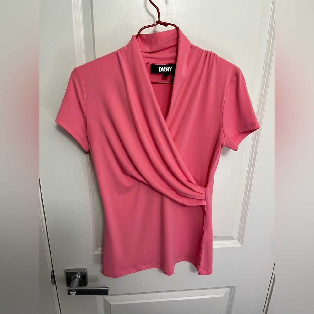DKNY Draped Pink Short Sleeve Top in size XS